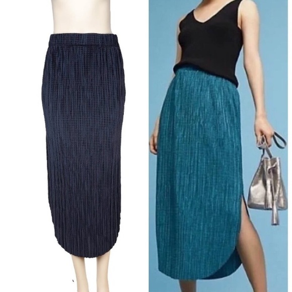ANTHRO SABINA MUSAYE Odelle Pencil Sailor Chic Textured Navy Blue Midi Skirt‎ S - Picture 10 of 10